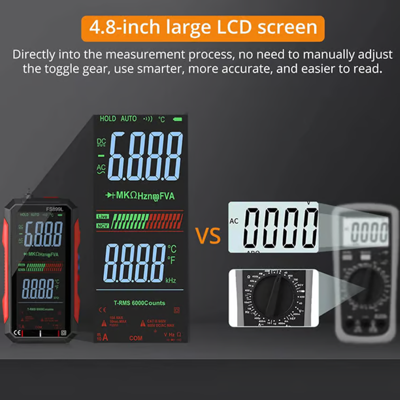 Digitalmultimeter | USB-aufladbares Messgerät mit Auto-Range und beleuchtetem LCD-Display für Spannung und Strom