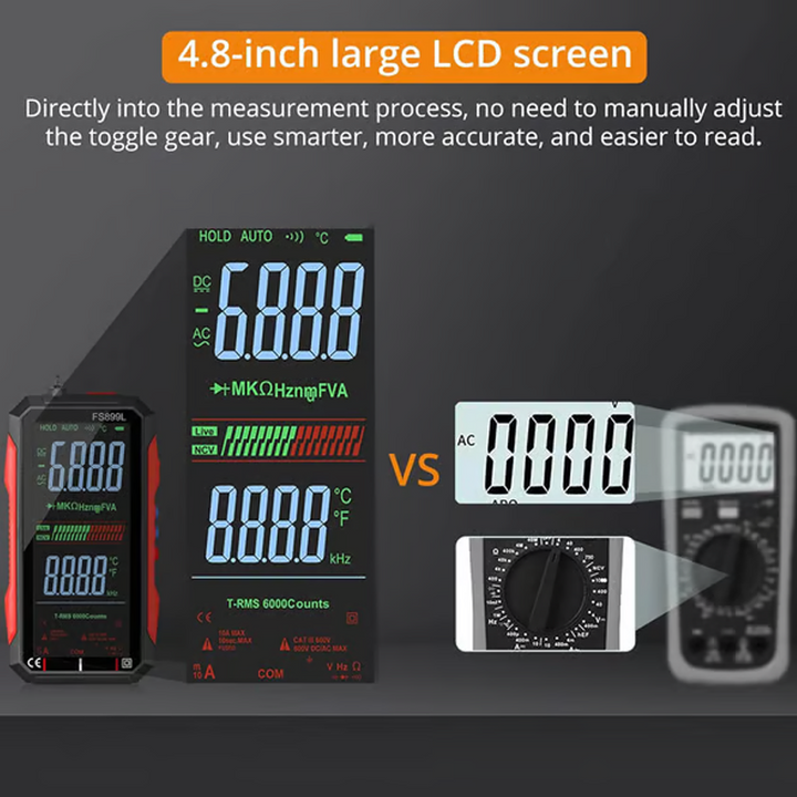 Digitalmultimeter | USB-aufladbares Messgerät mit Auto-Range und beleuchtetem LCD-Display für Spannung und Strom