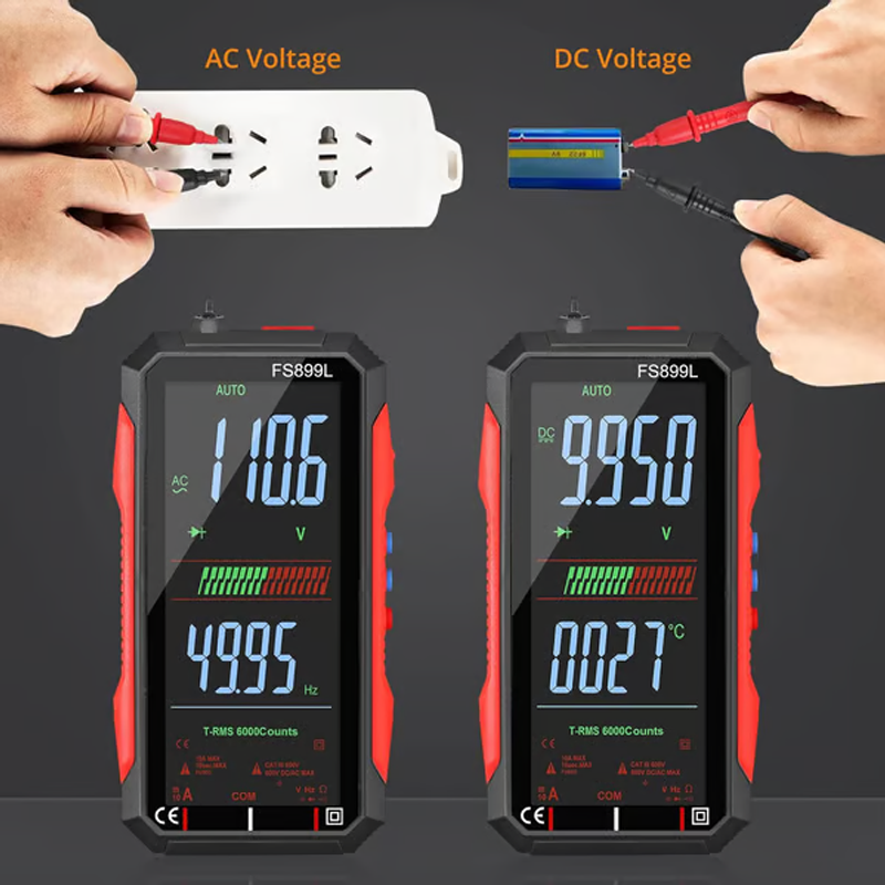 Digitalmultimeter | USB-aufladbares Messgerät mit Auto-Range und beleuchtetem LCD-Display für Spannung und Strom