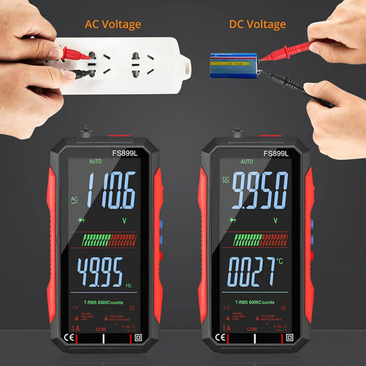 Digitalmultimeter | USB-aufladbares Messgerät mit Auto-Range und beleuchtetem LCD-Display für Spannung und Strom