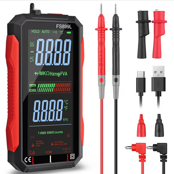 Digitalmultimeter | USB-aufladbares Messgerät mit Auto-Range und beleuchtetem LCD-Display für Spannung und Strom