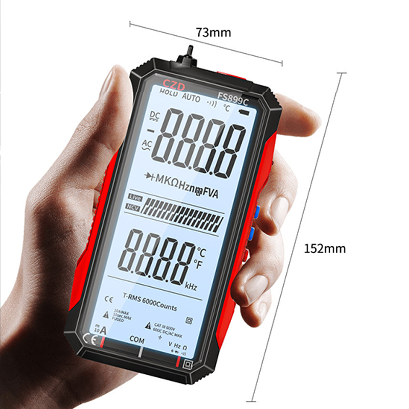 Digitalmultimeter | USB-aufladbares Messgerät mit Auto-Range und beleuchtetem LCD-Display für Spannung und Strom