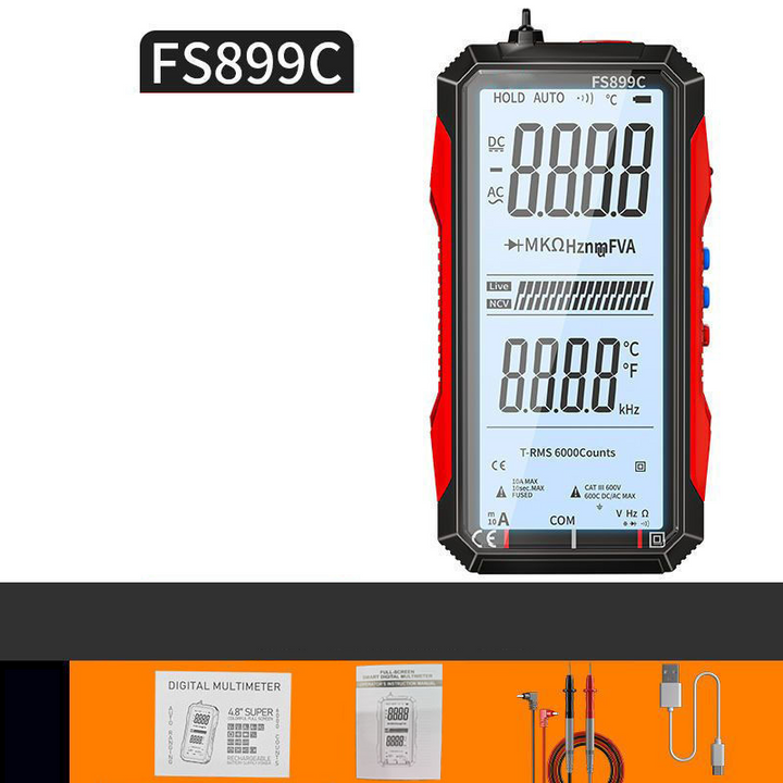 Digitalmultimeter | USB-aufladbares Messgerät mit Auto-Range und beleuchtetem LCD-Display für Spannung und Strom