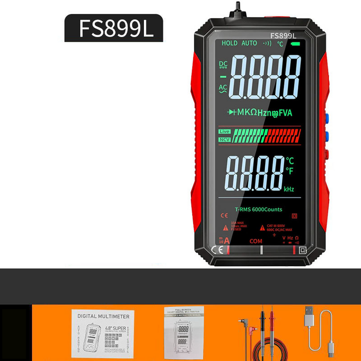 Digitalmultimeter | USB-aufladbares Messgerät mit Auto-Range und beleuchtetem LCD-Display für Spannung und Strom