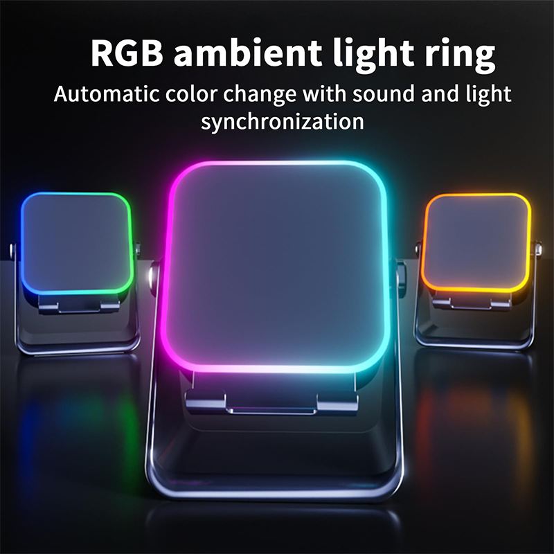 Bluetooth Lautsprecher | 5-in-1 Speaker mit Handyhalterung, Induktionssound, Bluetooth 5.3, Ambient-Licht und 2000-mAh-Akku