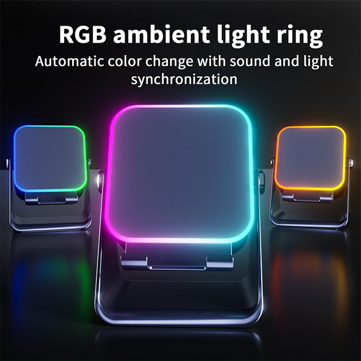 Bluetooth Lautsprecher | 5-in-1 Speaker mit Handyhalterung, Induktionssound, Bluetooth 5.3, Ambient-Licht und 2000-mAh-Akku