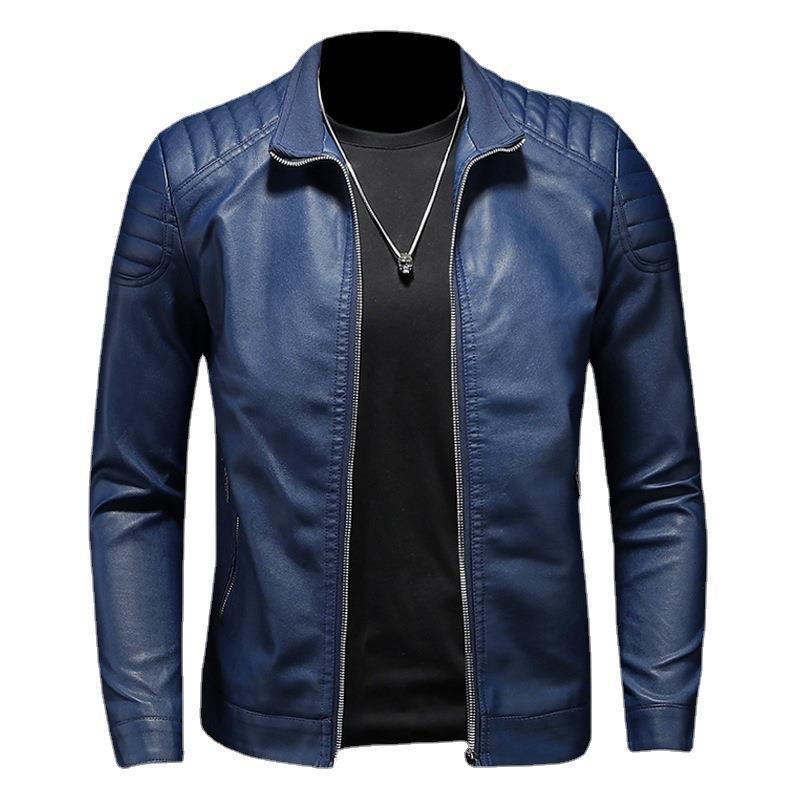 Herren Lederjacke | Leichte Jacke aus PU-Leder mit Reißverschluss und Steppdetails