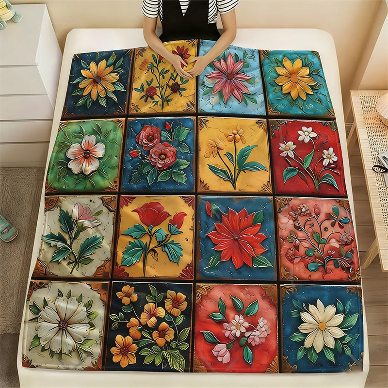 Flanelldecke mit Blumenmuster | Weiche Kuscheldecke für Sofa und Bett, pflegeleicht und maschinenwaschbar