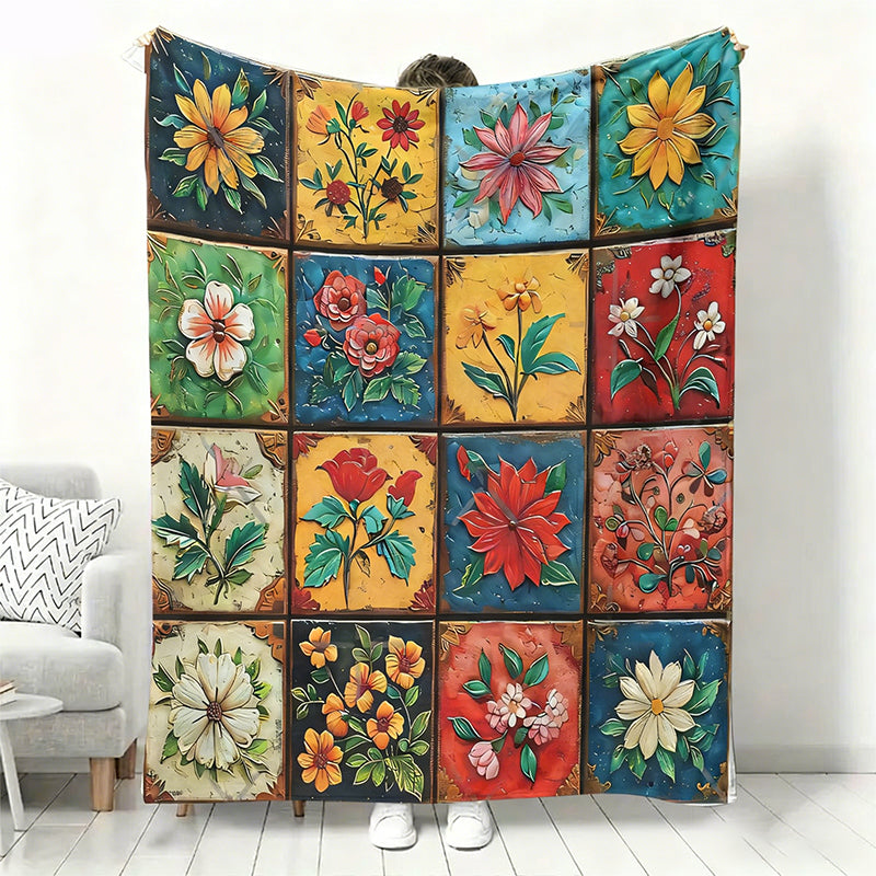 Flanelldecke mit Blumenmuster | Weiche Kuscheldecke für Sofa und Bett, pflegeleicht und maschinenwaschbar