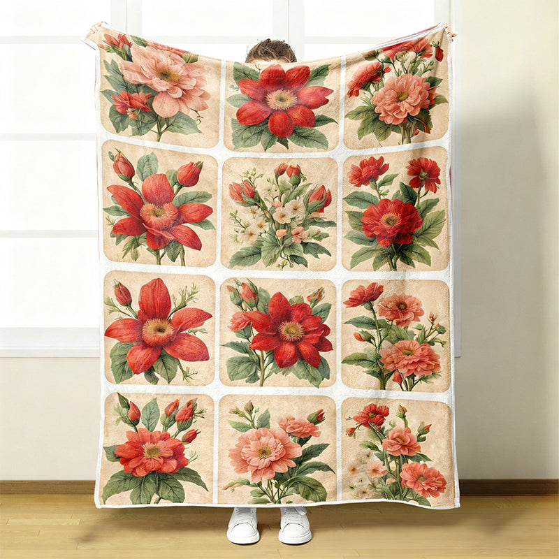 Flanelldecke mit Blumenmuster | Weiche Kuscheldecke für Sofa und Bett, pflegeleicht und maschinenwaschbar