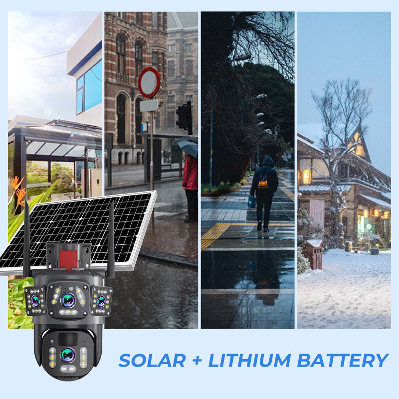 Solar WLAN Außenkamera 6K/9MP mit 360° PTZ | 3 Objektive, 10-fach Zoom &amp; Farb-Nachtsicht | Kabellose Überwachung mit IP66