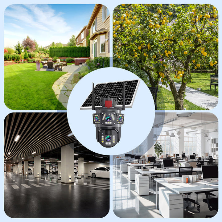 Solar WLAN Außenkamera 6K/9MP mit 360° PTZ | 3 Objektive, 10-fach Zoom &amp; Farb-Nachtsicht | Kabellose Überwachung mit IP66