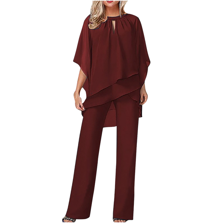 Damen Zweiteiler mit asymmetrischer Bluse | Mehrlagiges Oberteil und weite Hose mit lockerem, fließendem Schnitt