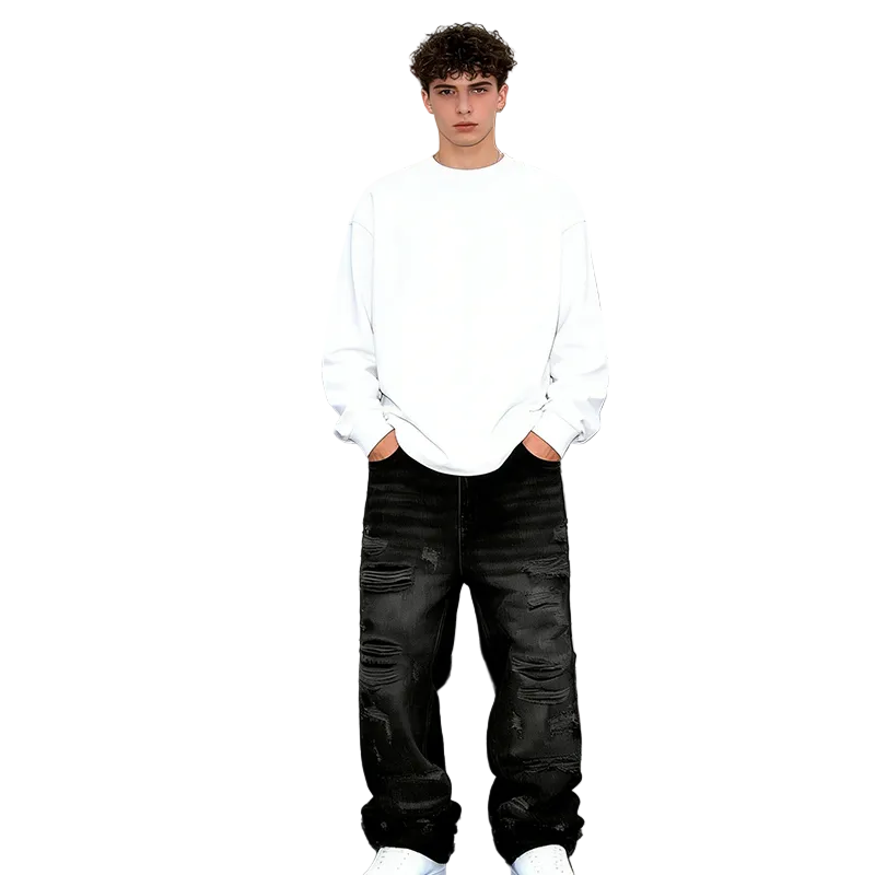 Herren Patchwork Jeans | Lässige Straight-Leg-Jeans mit weitem Schnitt im Y2K-Stil für Streetwear &amp; Freizeit