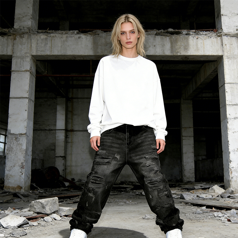 Herren Patchwork Jeans | Lässige Straight-Leg-Jeans mit weitem Schnitt im Y2K-Stil für Streetwear &amp; Freizeit