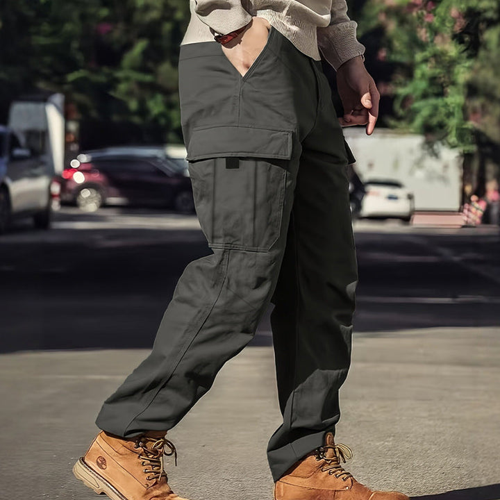 Herren Tactical Cargo Hose mit Multi-Taschen | Robustes, reißfestes Polyester | Lockere Passform, gerader Schnitt | Grau, Schwarz, Khaki