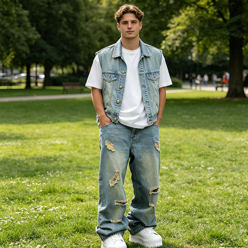 Herren Ripped Jeans in Übergröße | Lockere Straight-Leg-Jeans mit Used-Effekt &amp; weitem Schnitt für Alltag &amp; Streetwear
