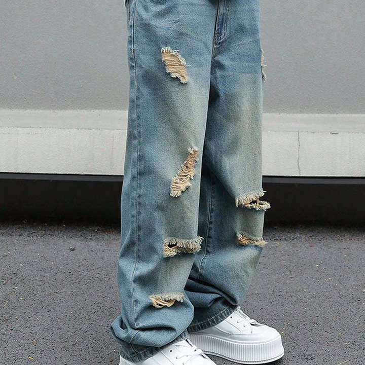 Herren Ripped Jeans in Übergröße | Lockere Straight-Leg-Jeans mit Used-Effekt &amp; weitem Schnitt für Alltag &amp; Streetwear