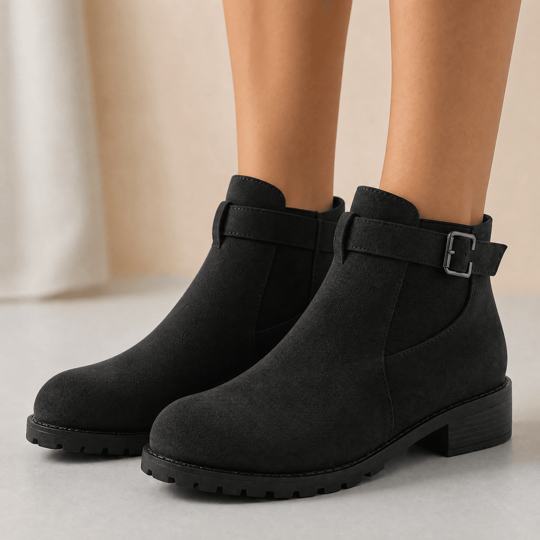 Damen Stiefeletten | Booties in Wildleder-Optik mit Schnalle