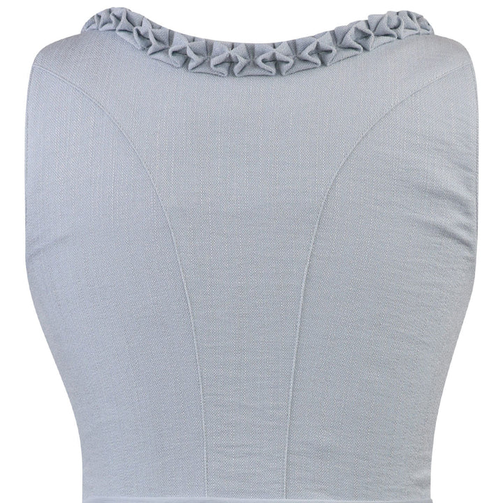 Damen Dirndl Hellblau | Midi Trachtenkleid mit Knopfleiste, Froschgoscherl-Borte und 70 cm Rocklänge