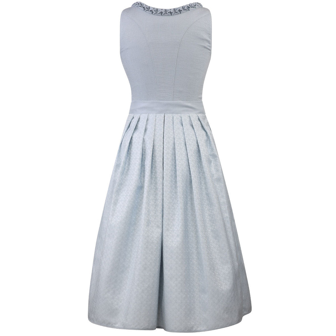 Damen Dirndl Hellblau | Midi Trachtenkleid mit Knopfleiste, Froschgoscherl-Borte und 70 cm Rocklänge