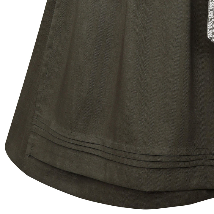 Damen Dirndl Moosgrün | Midi Samtdirndl mit Perlenknöpfen, Fischgrät-Schürze und 70 cm Rocklänge