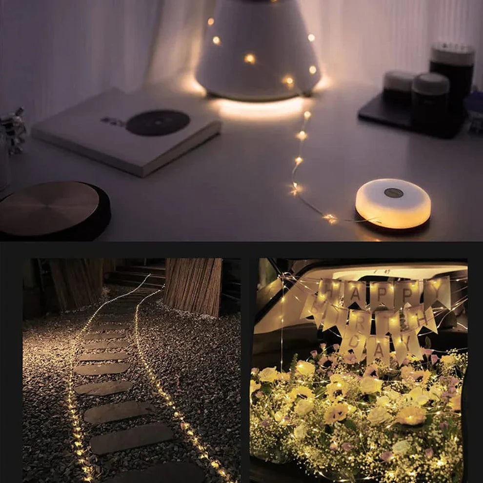 LED String Lights 10 m with 100 LEDs | USB Rechargeable &amp; IP65 Waterproof | 8 Light Modes for Camping &amp; Garden