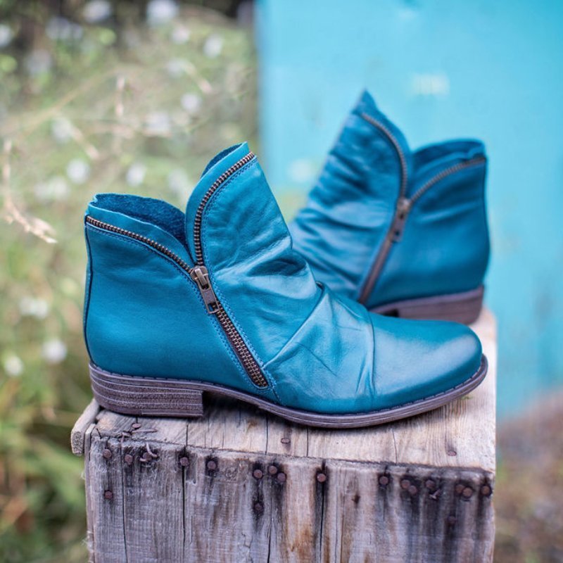 Damen Lederstiefel mit Reißverschluss | Rutschfeste Stiefel mit gepolsterter Sohle | Elegante Schuhe für Herbst &amp; Winter