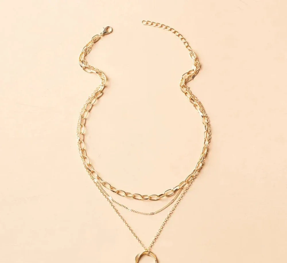 Vintage Gold Mehrschichtige Halskette mit Anhänger | Eleganter Damen-Schmuck mit Steinbesatz | Zeitloses Layering-Design