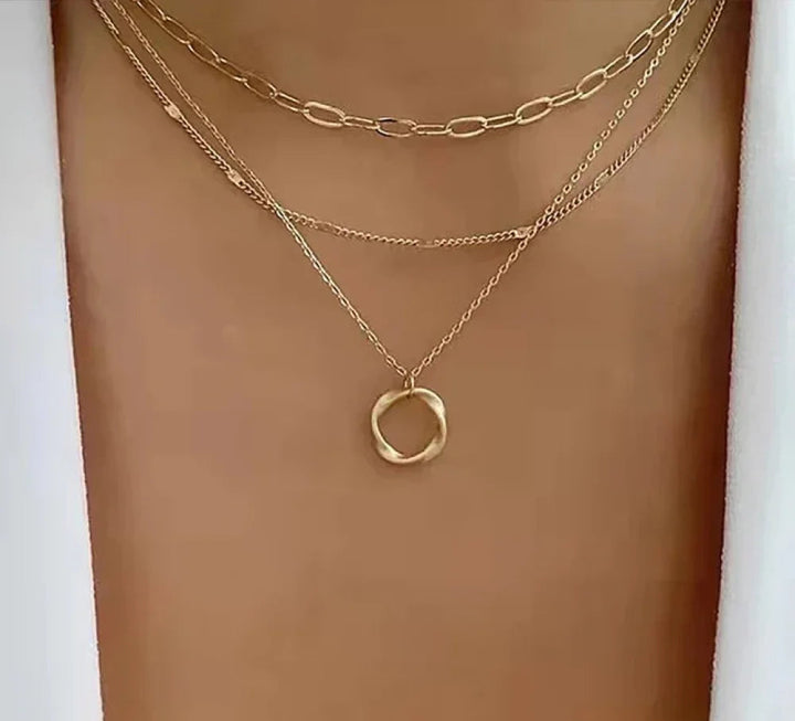Vintage Gold Mehrschichtige Halskette mit Anhänger | Eleganter Damen-Schmuck mit Steinbesatz | Zeitloses Layering-Design