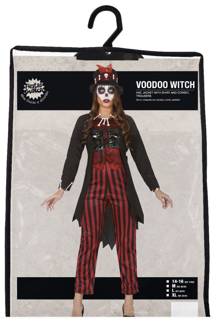 Voodoo Kostüm Damen | Halloween-Kostüm mit Jacke, Hemd, Korsett und Hose für Halloween- und Mottopartys