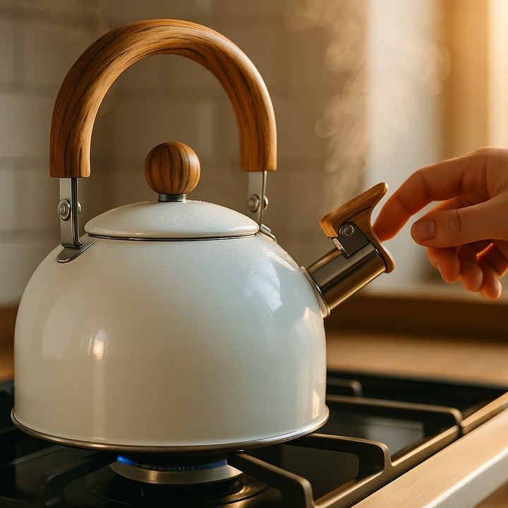 Wasserkessel aus Edelstahl | 3-Liter-Flötenkessel für Induktion, Gas- und Elektroherde mit hitzebeständigem Griff