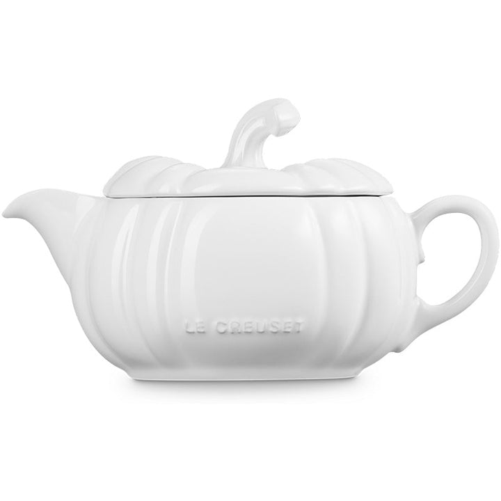 Sauciere aus Steinzeug 400 ml | Le Creuset Kürbisdesign in Weiß mit Deckel | Tropffreier Ausgießer und ergonomischer Griff