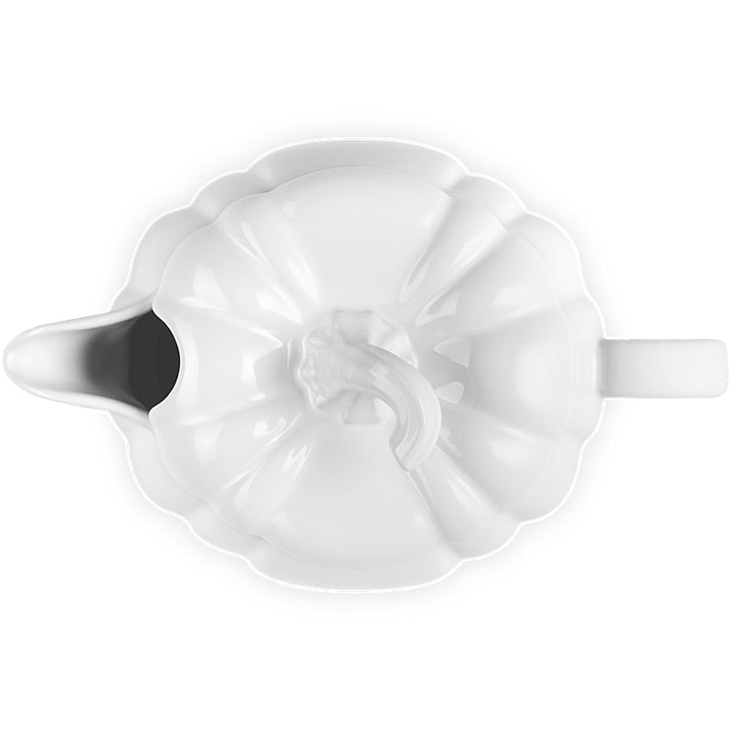 Sauciere aus Steinzeug 400 ml | Le Creuset Kürbisdesign in Weiß mit Deckel | Tropffreier Ausgießer und ergonomischer Griff